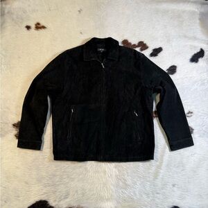 Vintage Black Suede Zip Jacket – Oversized 2XL